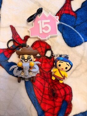 Kids Cartoon Keychain Set - Pink House & Yellow Character Coraline